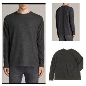 ALL SAINTS Longline Fit KRAUS Long Sleeve Gray Crewneck Pullover Sweater